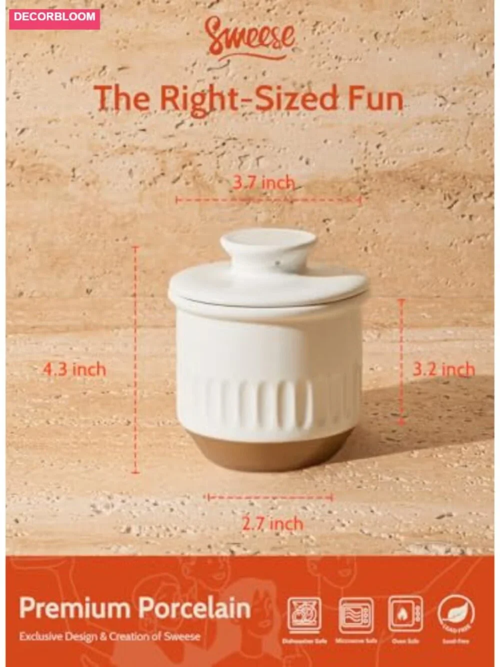 Ceramic Butter Keeper Crock with Water Seal, French Butter Dish for Countertop, - Picture 2 of 6
